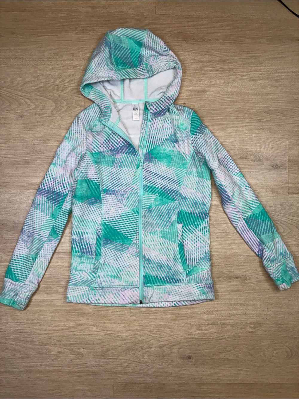 Athleta Girls Aqua Multicolored Hooded Zip Up Sweatshirt XL/14